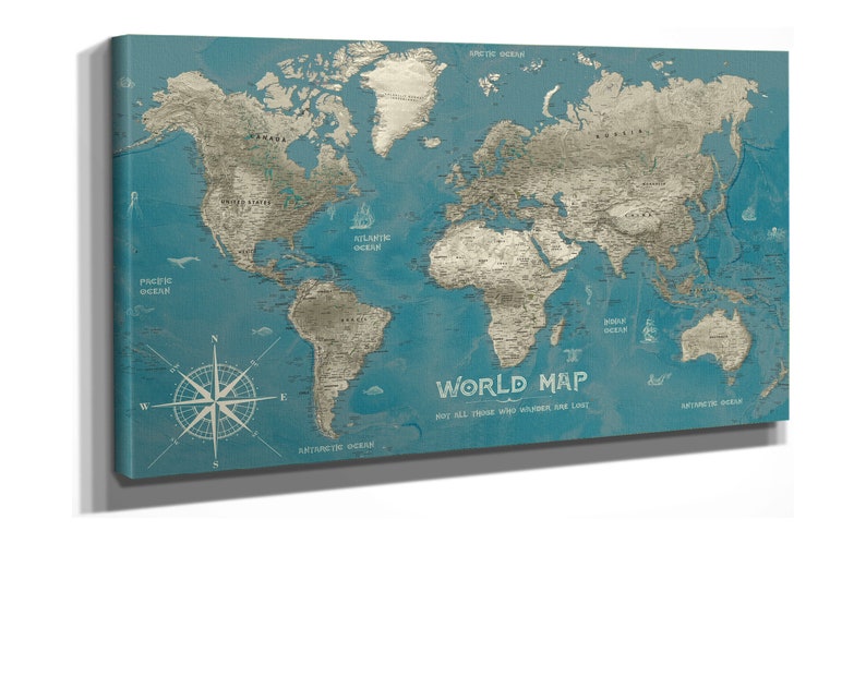Push Pin World Map Personalized Canvas Wall Art Etsy