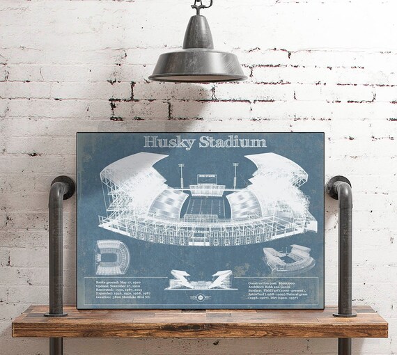 Washington Huskies Art Blue Version Husky Stadium Vintage | Etsy