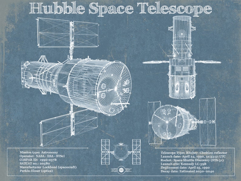 Hubble Telescope Blueprint Wall Art | Etsy
