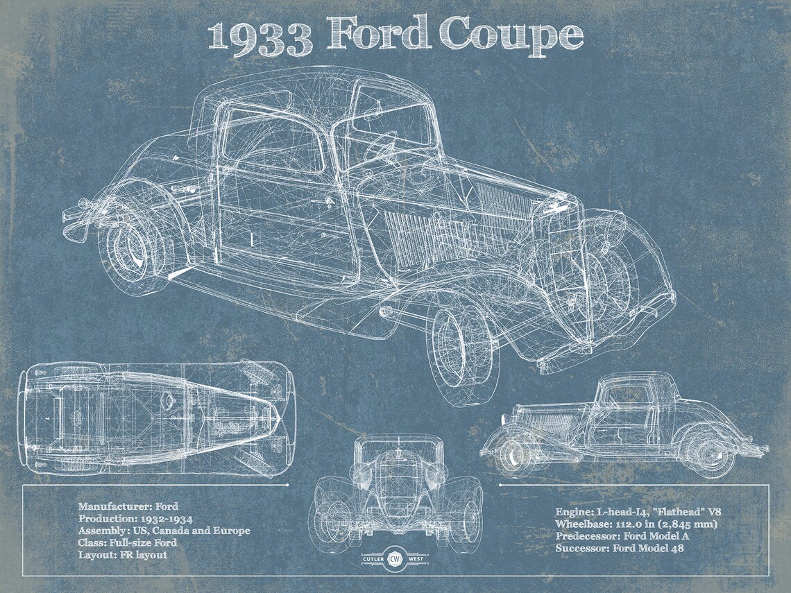 1933 Ford Coupe Vintage Blueprint Auto Print Etsy