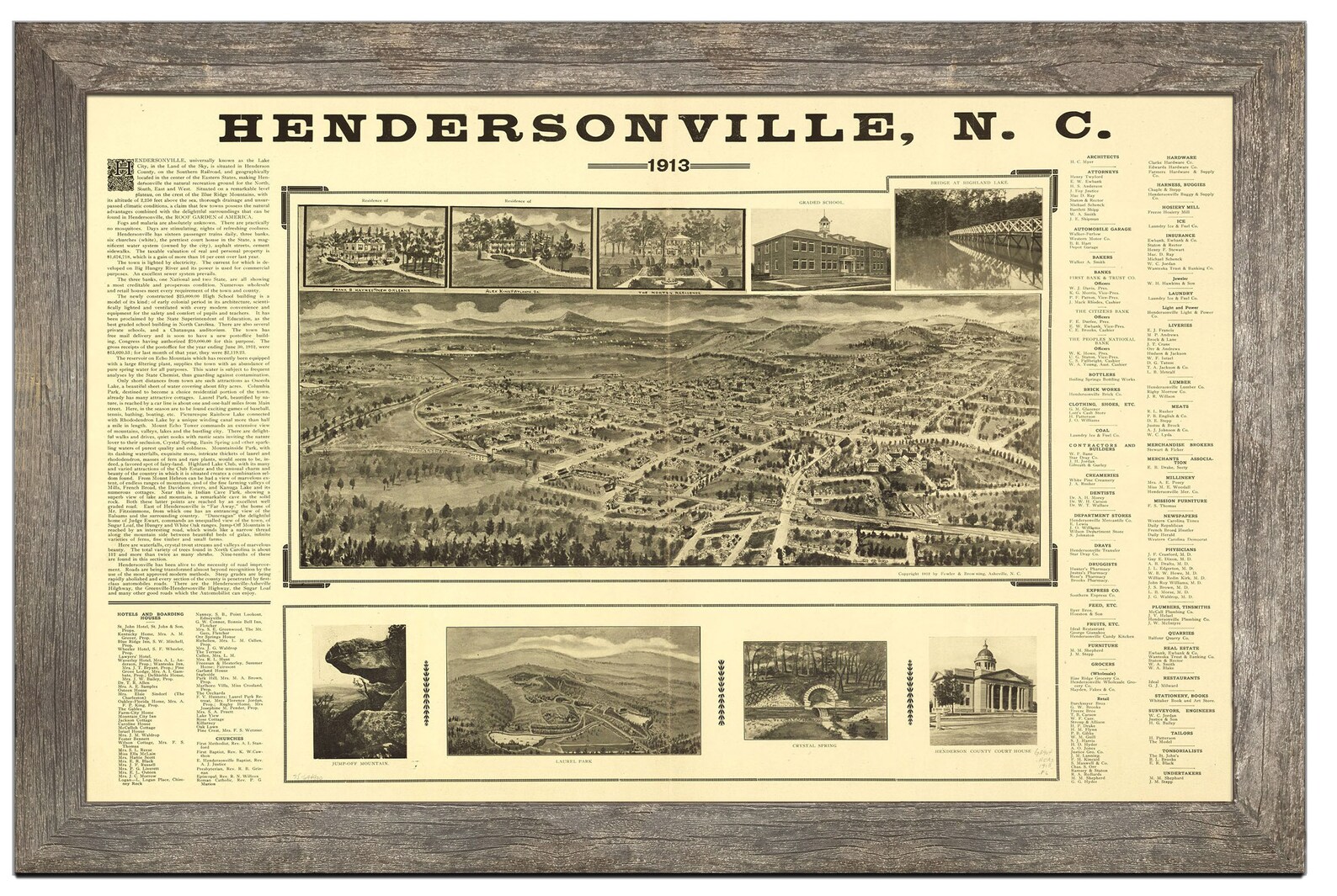 Hendersonville North Carolina 1913 Vintage Framed Map Print Etsy