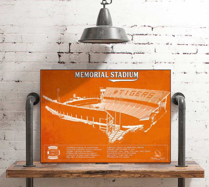 Vintage Clemson Tigers Memorial Stadium Football Print