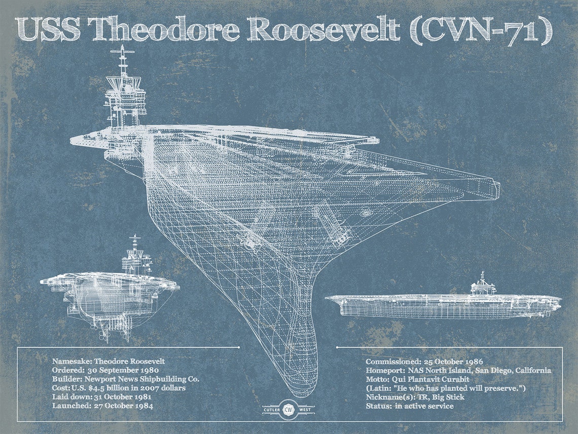 Uss theodore roosevelt aircraft carrier blueprint original etsy