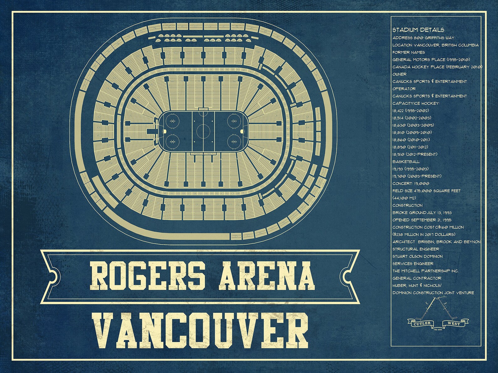 Vancouver Canucks Rogers Arena Seating Chart Vintage Hockey Etsy