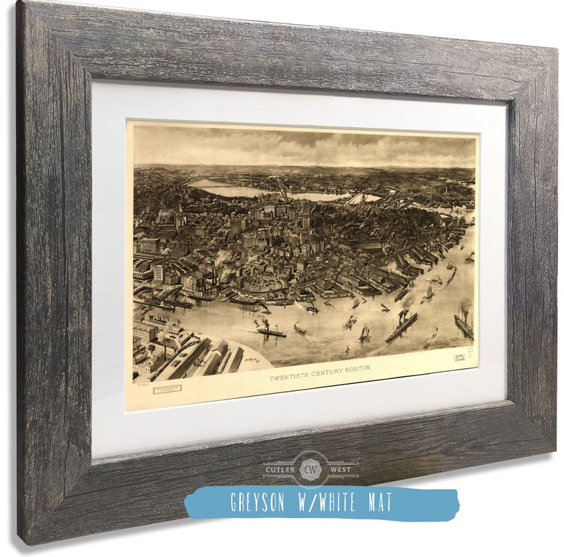 Twentieth Century Boston Vintage Framed Map Print Etsy