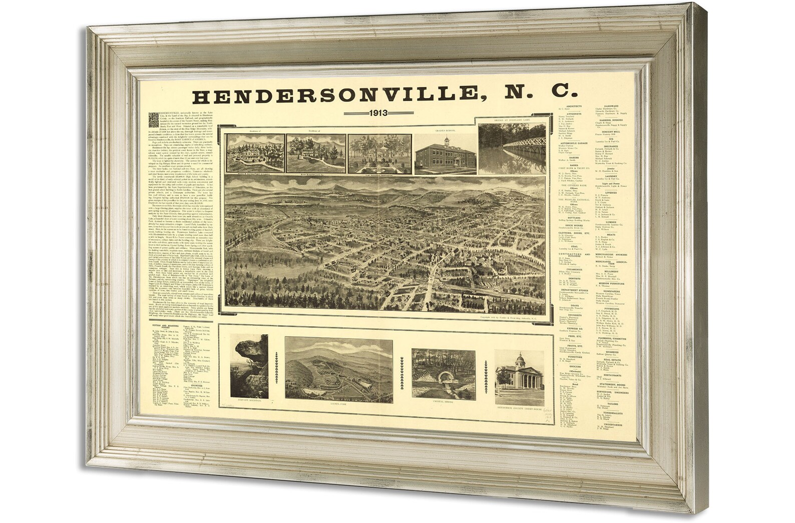 Hendersonville North Carolina 1913 Vintage Framed Map Print Etsy