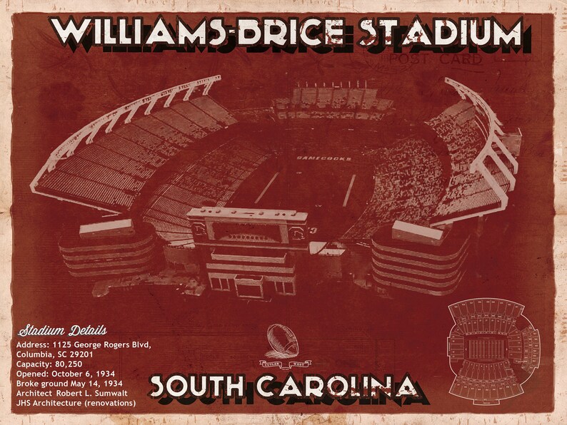 Williamsbrice Stadium Art South Carolina Gamecocks Vintage Etsy