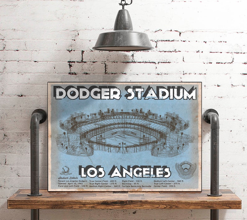 Vintage LA Dodgers Stadium Blueprint Baseball Print Etsy