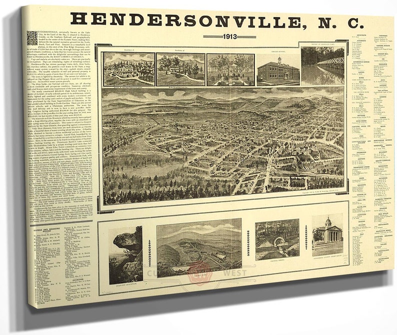 Hendersonville North Carolina 1913 Vintage Framed Map Print Etsy