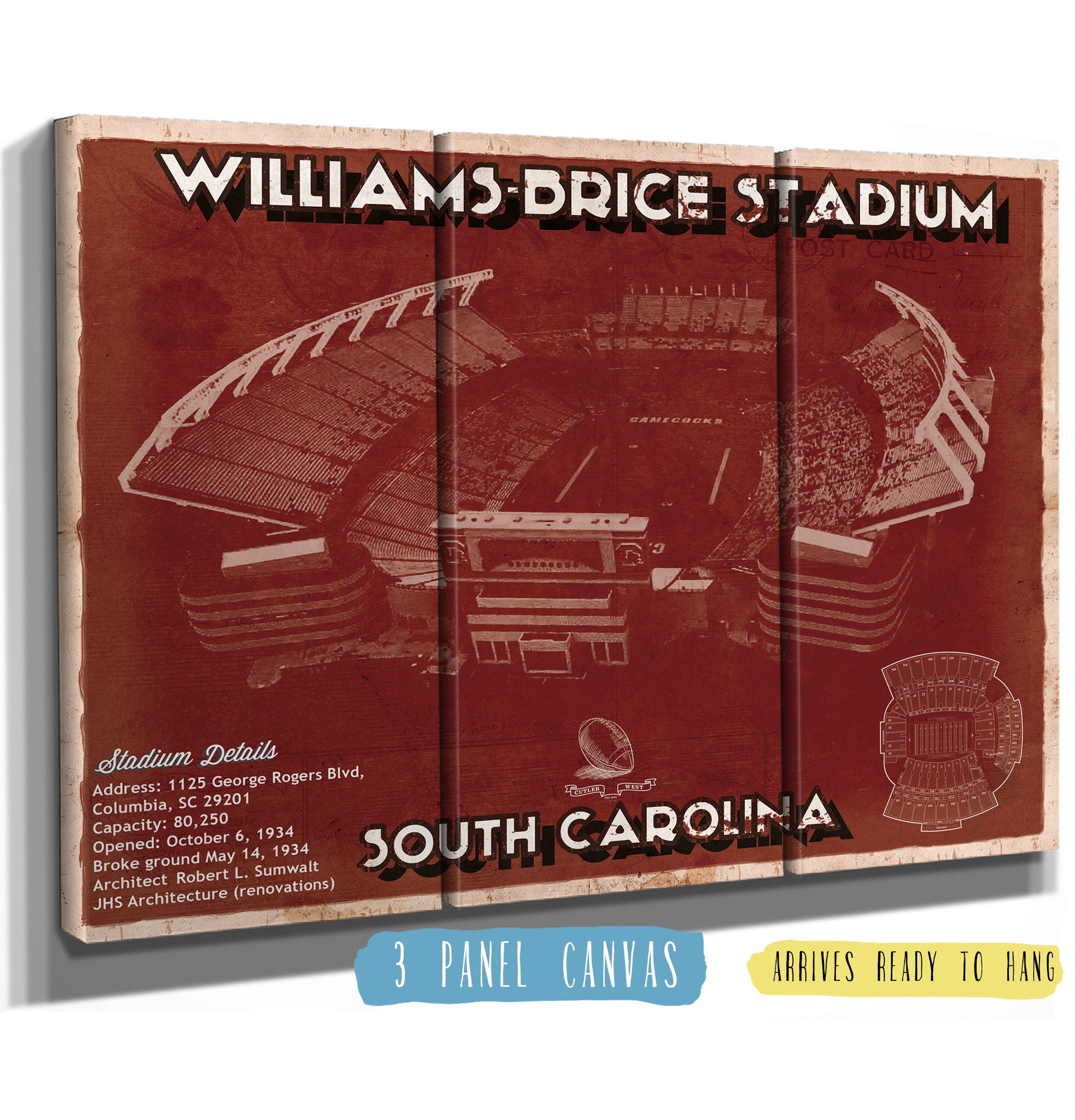 Williamsbrice Stadium Art South Carolina Gamecocks Vintage Etsy