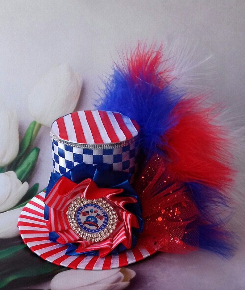 Mini top hat 4th of July Mini top hat 4th of July Headband 4th of July Fascinator Independence day Patriotic hat Centerpiece