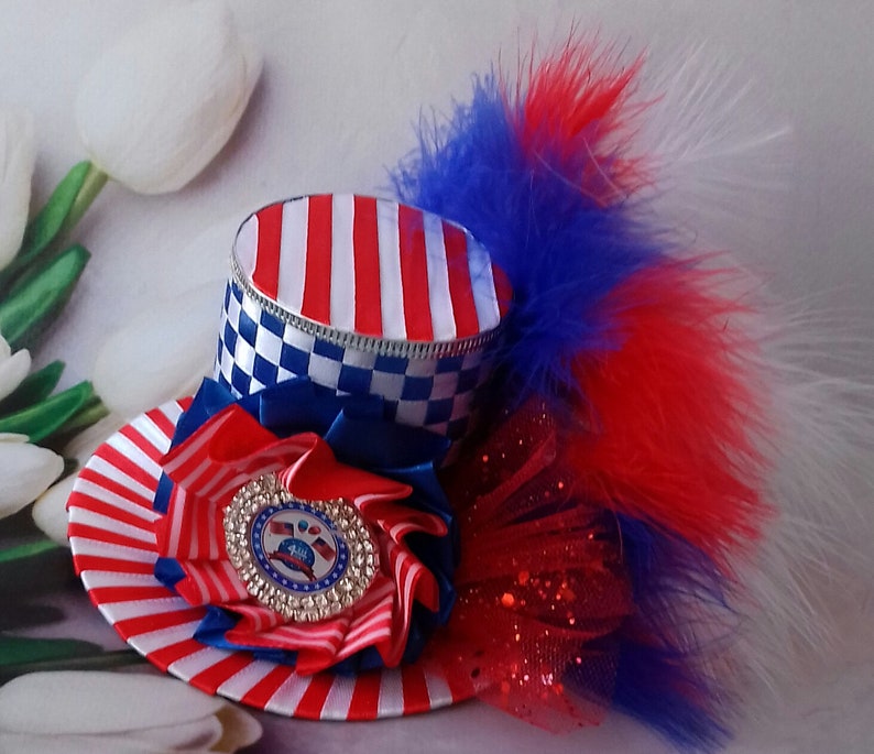 Mini top hat 4th of July Mini top hat 4th of July Headband 4th of July Fascinator Independence day Patriotic hat Centerpiece