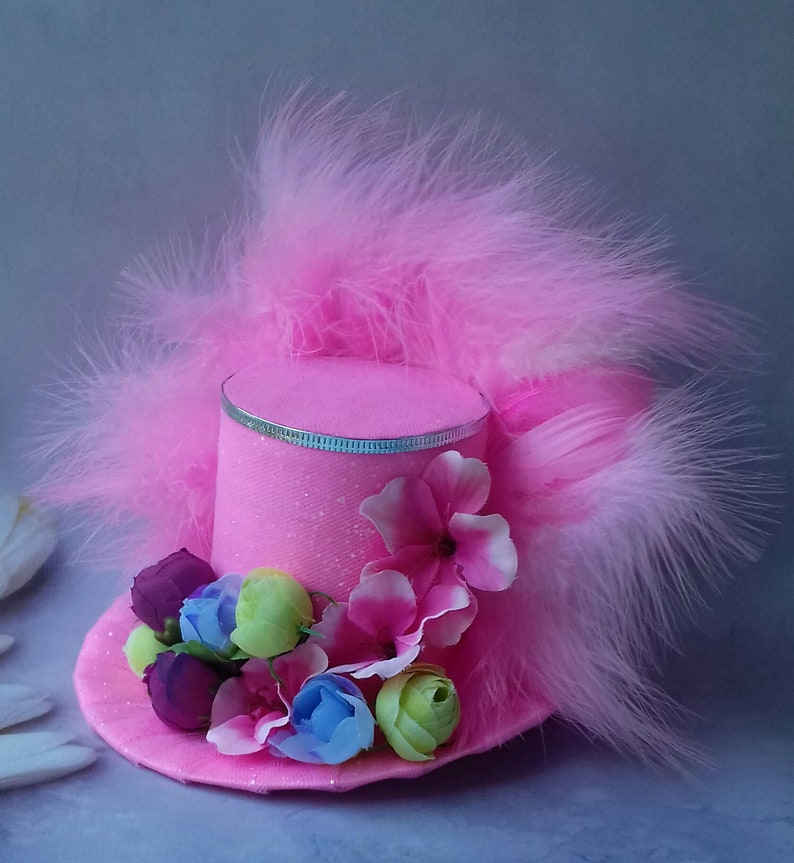 Pink mini top hat Flowers hat Alice in Wonderland Adult Garden Etsy