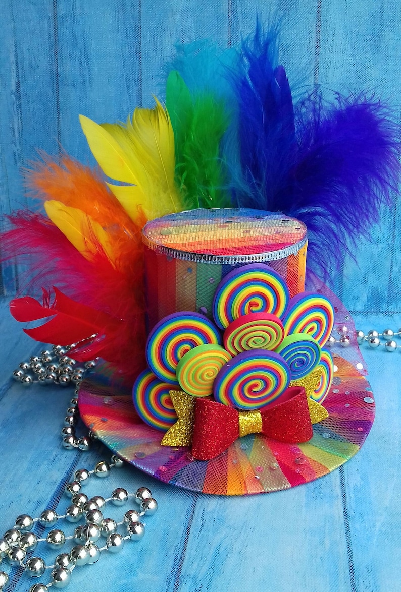 Rainbow top hat Candy party hat Rainbow mini top hat Etsy