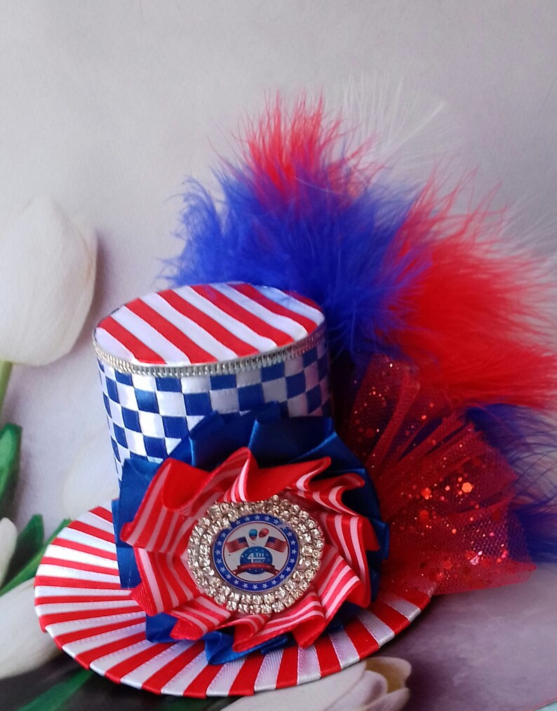 Mini top hat 4th of July Mini top hat 4th of July Headband 4th of July Fascinator Independence day Patriotic hat Centerpiece