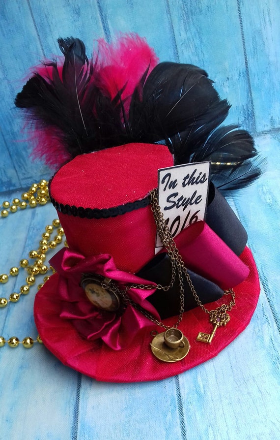 Mad Hatter Hat Alice In Wonderland Woman Top Hat Red Etsy