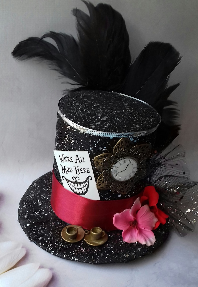 Mad hatter top hat Black mini hat headband Alice party hat Mad Etsy
