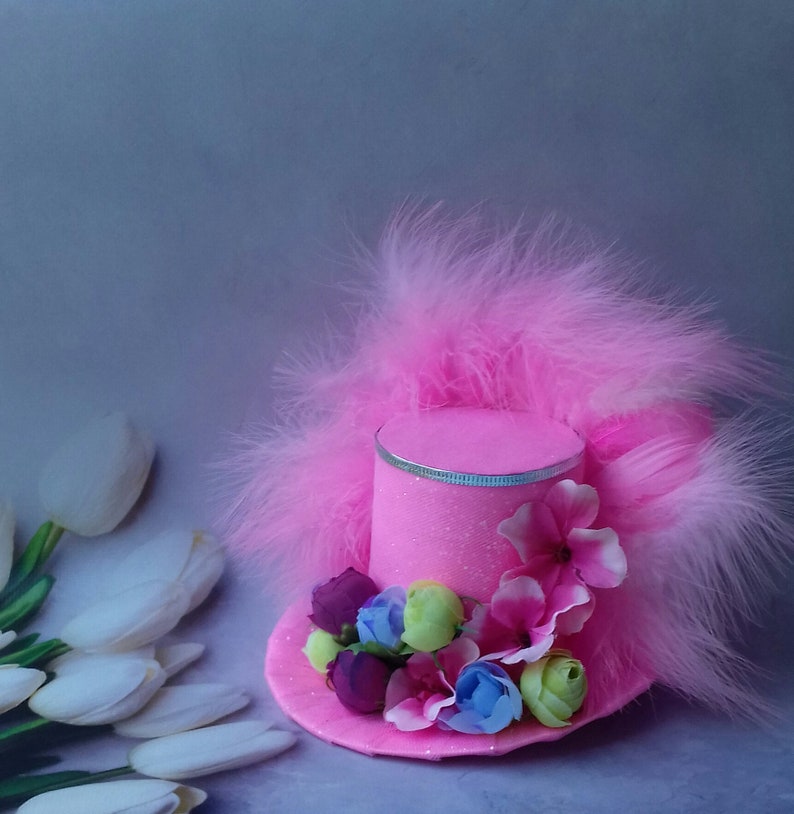 Pink mini top hat Flowers hat Alice in Wonderland Adult Garden Etsy