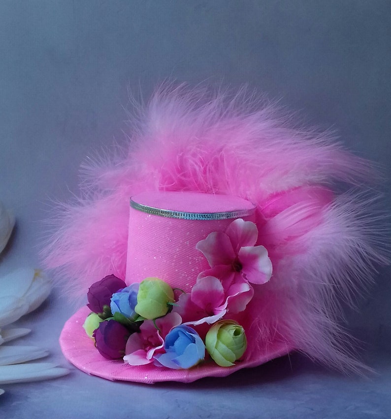Pink mini top hat Flowers hat Alice in Wonderland Adult Garden Etsy