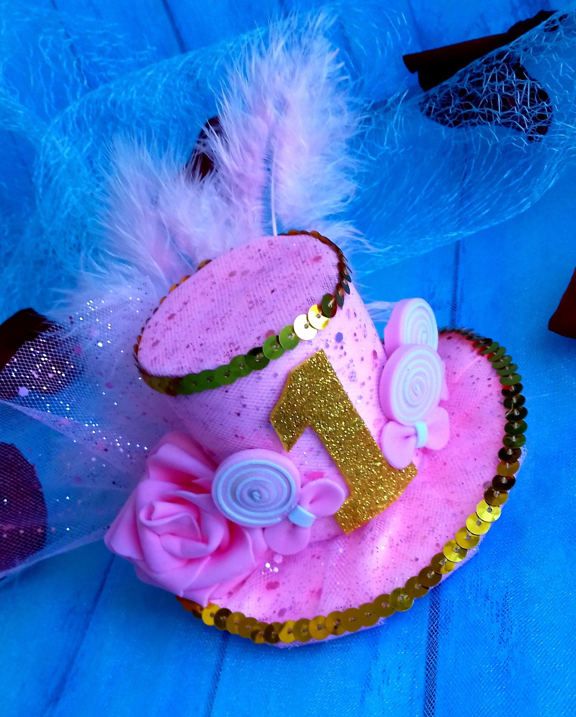 Birthday Top Hat Pink Birthday Top hat 1st Birthday hat Gold Etsy