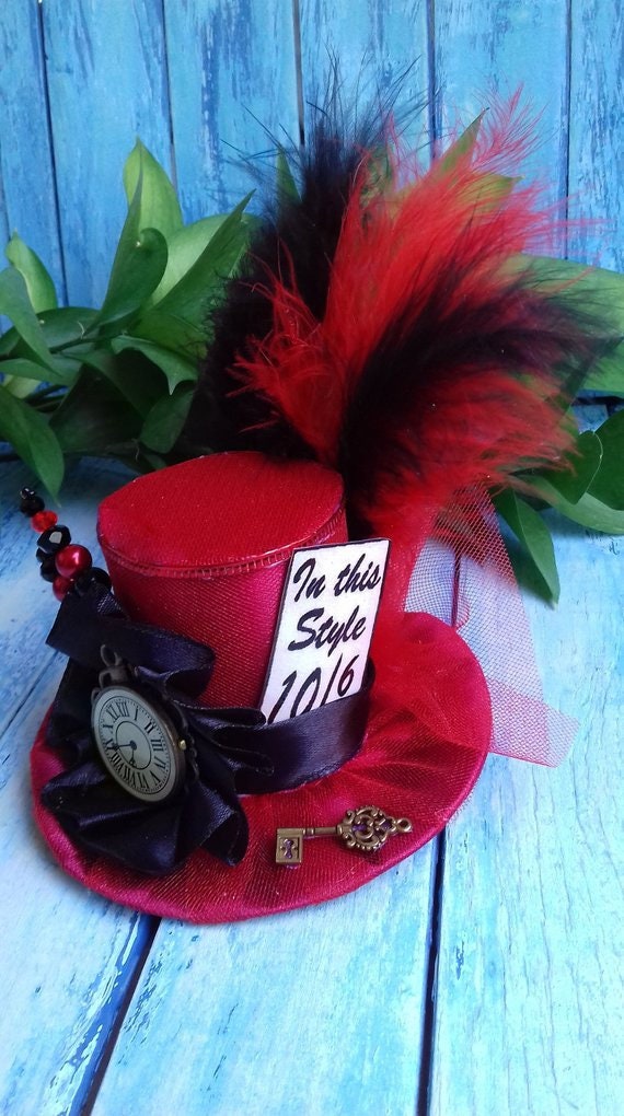 Mad Hatter Hat Fascinator Alice In Wonderland Party Hat Red Etsy