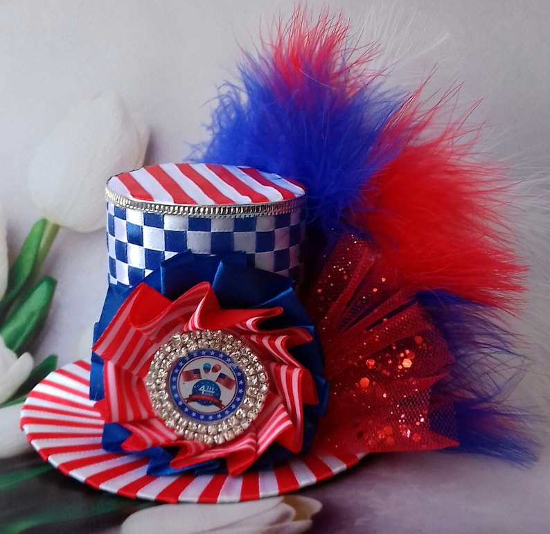 Mini top hat 4th of July Mini top hat 4th of July Headband 4th of July Fascinator Independence day Patriotic hat Centerpiece