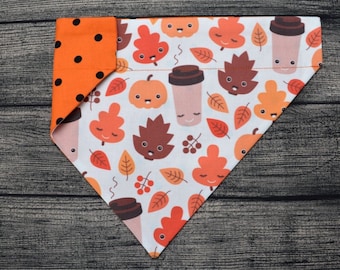 Fall Dog Bandana – Pumpkin Spice Latte & Leaves, Over The Collar