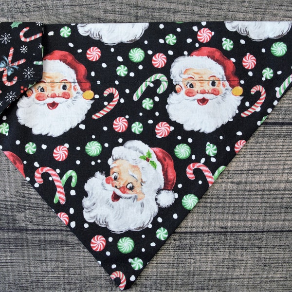 Christmas Dog Bandana-Over the Collar- Retro Santa  Candy Cane  Winter Snowflakes