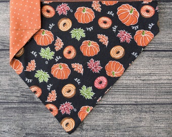 Fall Dog Bandana-Over The Collar- Pumpkin Spice Donuts - Coffee  Fall Leaves