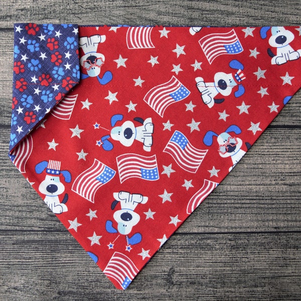 Patirotic Dog Bandana-Over the Collar- American Dog -Summer July 4th Election Olympics