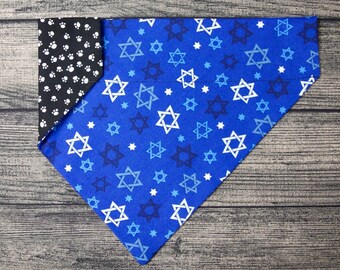 Hanukkah Dog Bandana-Over the Collar-Jewish Star w/ Paws - Jewish Holiday Dreidel