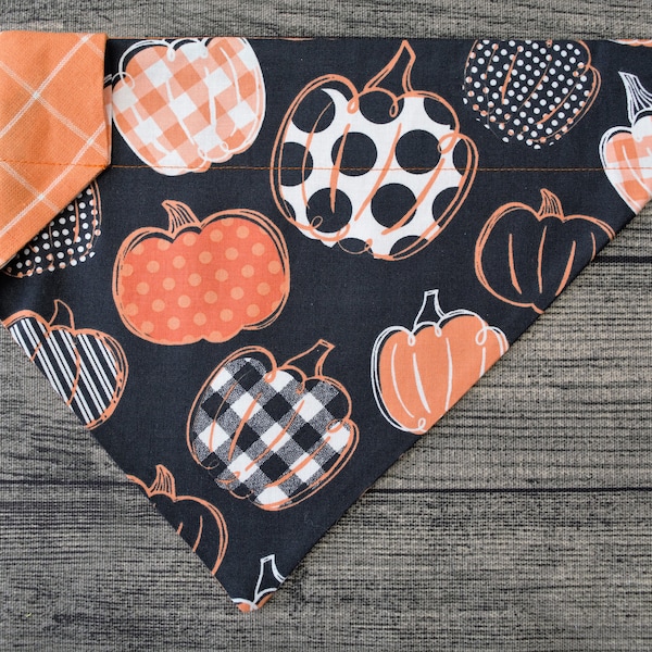 Fall Dog Bandana-Over the Collar- Pumpkin Patterns - Fall Pumpkin Spice Trick or Treat