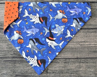 Halloween Dog Bandana-Over the Collar- Spooky Shark - Trick or Treat Fall Pumpkin Spice