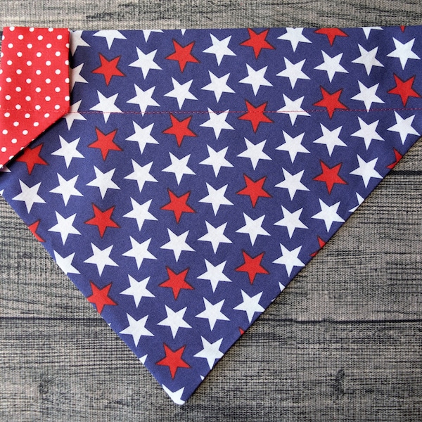 Patriotic Summer Dog Bandana - Over the Collar,  Red White & Blue Stars -4th July, Flag , Summer BBQ, Picnic, American