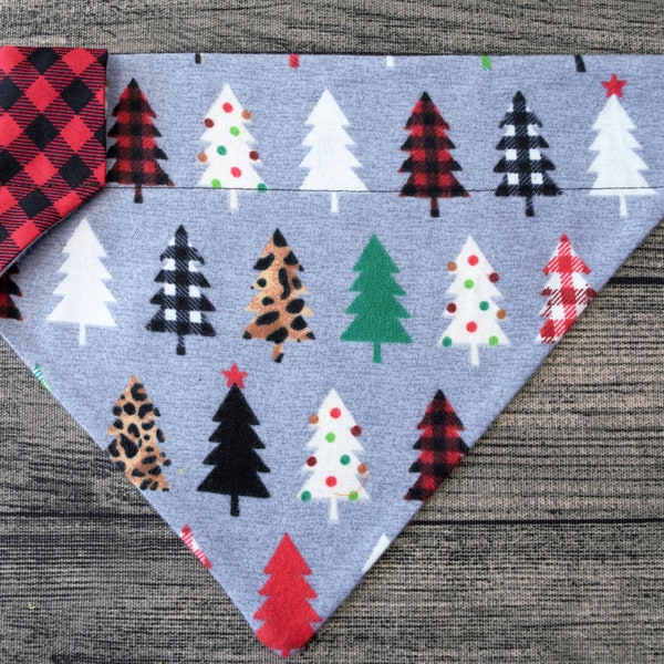 Christmas Dog Bandana-Over the Collar- Buffalo Check Trees - Christmas Plaid Winter