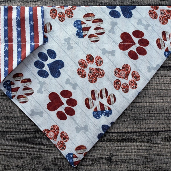 Patriotic Dog Bandana-Over the Collar-  Patriotic Paws -Summer July 4th Election Olympics