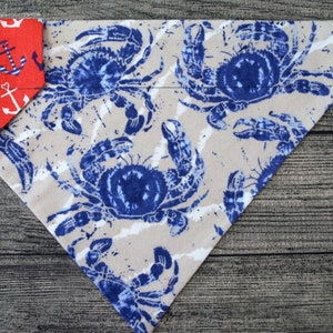 Summer Time Dog Bandana - Over the Collar - Blue Crab- Vacation Ocean Whale Turtle Crab Fish