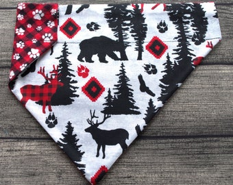 Bandana navideña para perros, sobre el collar, animales del bosque, montañas, ciervos, oso, zorro, ardilla, alce, puercoespín