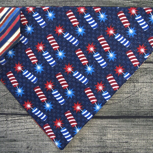 Patriotic Dog Bandana-Over the Collar- Firework Sparkle Stripes- 4th July Summer Olympics New Year Election