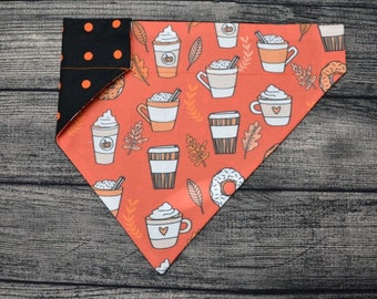 Fall Dog Bandana-Over The Collar- Pumpkin Spice Latte - Coffee Donuts Fall Leaves