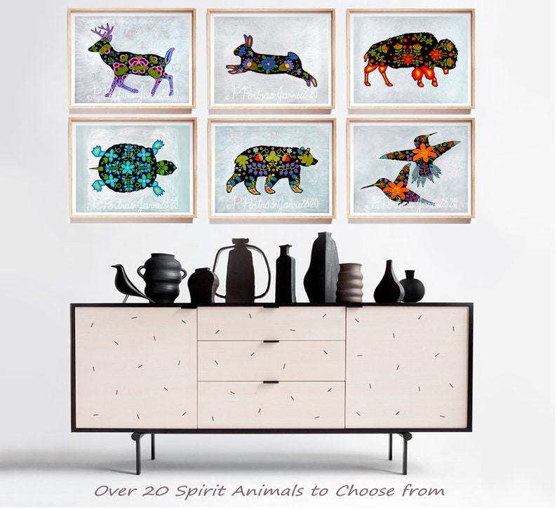 Deer Artwork, Deer Art Prints, Deer Wall Art, Metis Beadwork Art Designs, Woodland Animals, Indigenous Arts, Metis Arts image 3