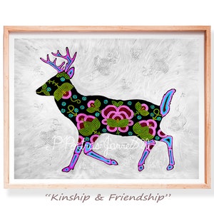 Deer Artwork, Deer Art Prints, Deer Wall Art, Metis Beadwork Art Designs, Woodland Animals, Indigenous Arts, Metis Arts image 2