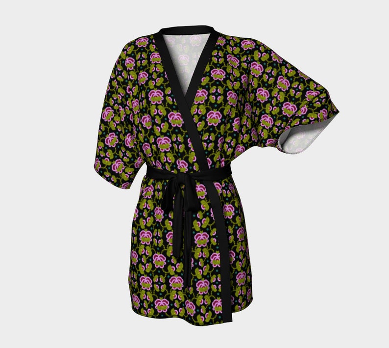 Dressing Robes M\u00e9tis Roses Rose Kimono Lingerie Gift Cover up Comfy Clothes Beadwork art Romantic Gift M\u00e9tis Beadwork Rose Robes
