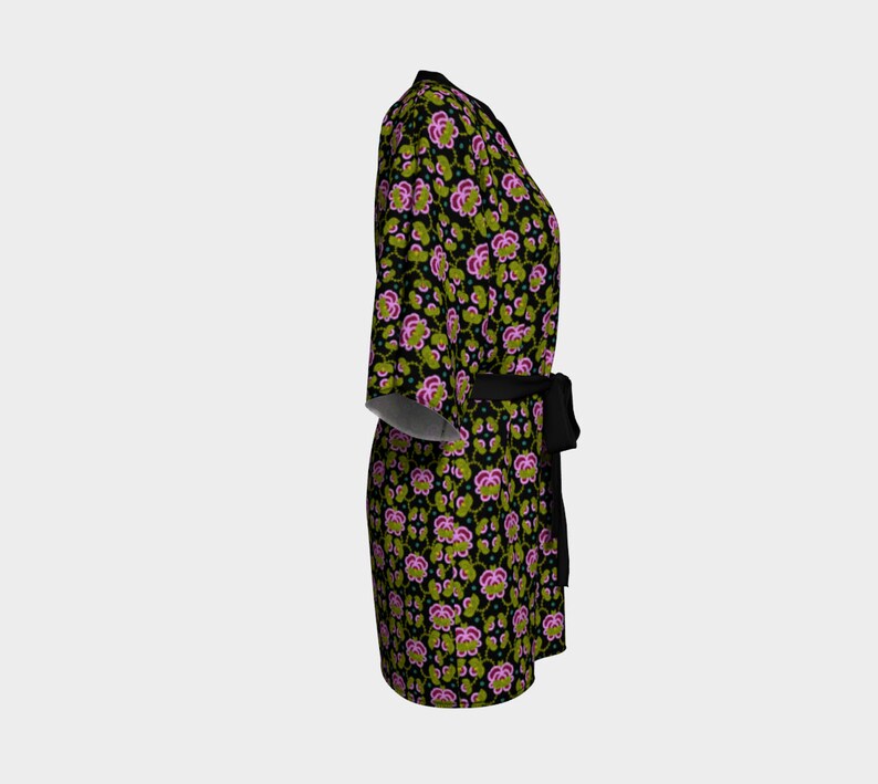 Dressing Robes M\u00e9tis Roses Rose Kimono Lingerie Gift Cover up Comfy Clothes Beadwork art Romantic Gift M\u00e9tis Beadwork Rose Robes
