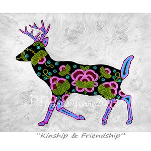 Deer Artwork, Deer Art Prints, Deer Wall Art, Metis Beadwork Art Designs, Woodland Animals, Indigenous Arts, Metis Arts image 1