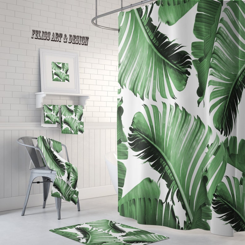 Tropical Decor Tropical Shower Curtain Tropical Towels Etsy