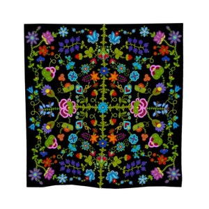 Metis Scarf, Art Clothing, Designed by Artist, Flower scarf, Beadwork, Black & Floral, Square Scarf, Art Scarf, Dress Scarf,