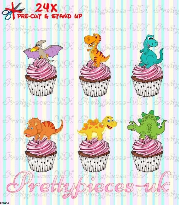 24 X Baby Dinos Stand Up Pre Cut Wafer Paper Cupcake 24 X Baby Dinos Stand Up Pre Cut Wafer Paper Cupcake