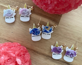 The UNICORN earrings - Clay Earrings / Dangly Earrings/ Fun Textured Dreamy Colorful Kids Women Earrings