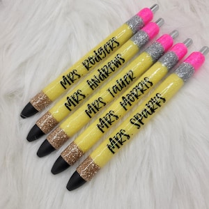 Penne a matita, penne personalizzate, apprezzamento degli insegnanti, penne epossidiche, penne glitterate, penna glitterata personalizzata, penna gel glitterata, regalo per lei